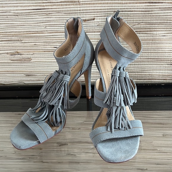 Chinese Laundry Shoes - Chinese Laundry Blue Suede Shoes Tassel Stiletto Heel Sandal Womens 39 8 8.5